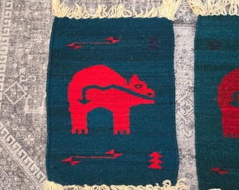 Vintage Zapotec Wool Rug | Handwoven Oaxaca Mexico | Animal Pictorial Decor