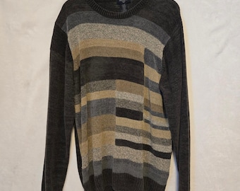 VINTAGE Dockers Men's Sweater LG Striped Geometric Pattern Long Sleeve Crew Neck