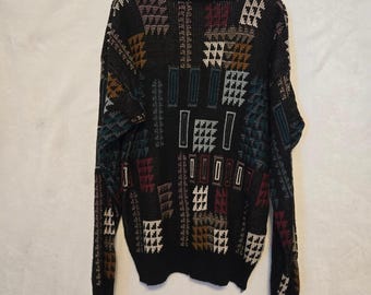 VINTAGE Campus Mens XL Abstract Geometric Knit Sweater Long Sleeve