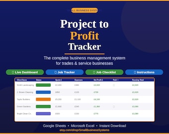 Project to Profit Tracker | Small Business Spreadsheet Template | Google Sheets | Trades & Service Businesses