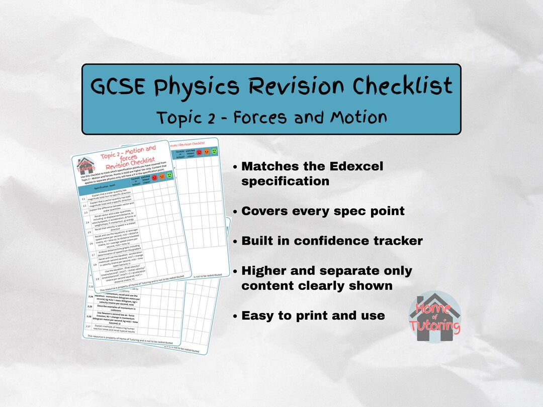 GCSE Physics Printable Revision Checklist | Topic 2 - Forces and Motion ...