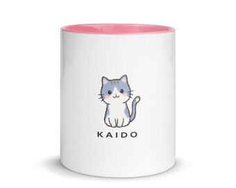 Tazza in ceramica KAIDO Kuro / Tazza da caffè minimalista con gatto / Merchandising ufficiale di Ren Kaido