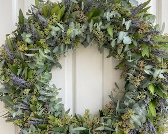 Herb Wreath Bay Leaf Eucalyptus Lavender Rustic Door Decor Gift