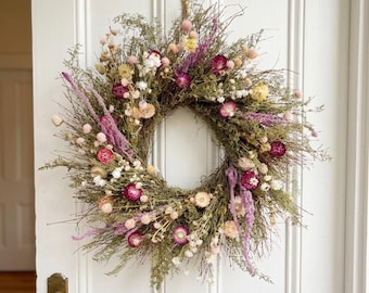 VanCortlandt Farms Handmade Dried Flower Butterfly Garden Wreath, Natural Rustic Floral Door Decor