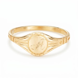 Personalized Gold Plated Sterling Silver Initial Signet Ring, Minimalist Monogram Band