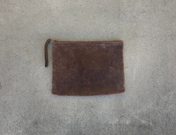 Posh Pouch -- Medium sized rectangular brown leat… - image 1