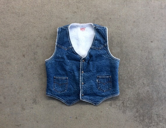 X-large Sherp -- Vintage blue denim shearling Lev… - image 1