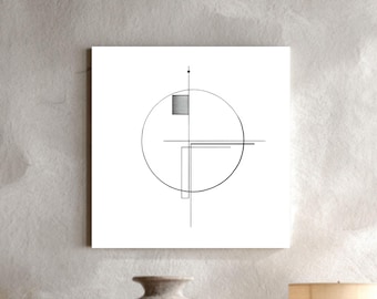Minimalist Japandi Geometric Line Canvas, Zen Circle Wall Decor, Modern Bauhaus Framed Print