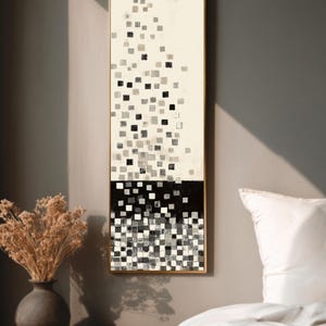 Abstract Mosaic Japandi Canvas - Earthy Geometric Wall Art - Minimalist Tiled Pattern Print