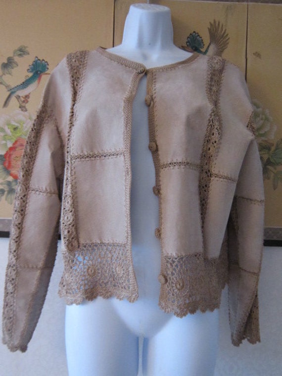 Tan Suede Patch Work Embroidered Jacket