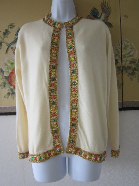 Beautiful Beaded Cream colored Cashmere Cardigan
