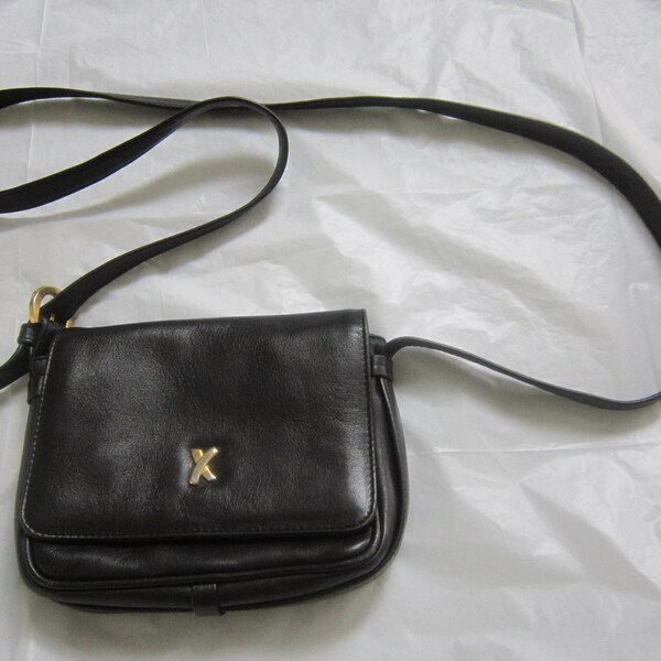 Paloma Picasso Small Black Leather Shoulder Bag with Long Strap