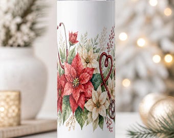 Dezember Geburtsblume Stethoskop Tumbler Wrap PNG, Poinsettia Krankenschwester Sublimation, 20 Unze Skinny Tumble Design, Krankenschwester Geschenk