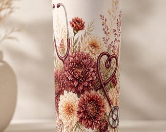 November Geburtsblume Stethoskop Tumbler Wrap PNG, Chrysantheme Krankenschwester Sublimation, 20 Unze Skinny Tumbler, Krankenschwester Geburtstagsgeschenk
