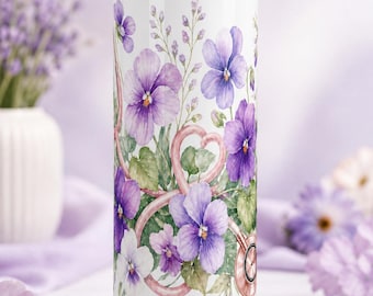 Februar Geburtsblume Stethoskop Tumbler Wrap PNG, Violet Krankenschwester Sublimation, 20 Unze Skinny Tumbler Design, Krankenschwester Geburtstagsgeschenk