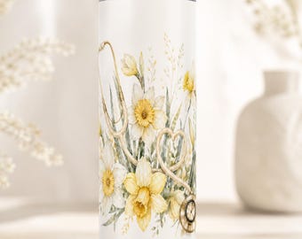 März Geburtsblume Stethoskop Tumbler Wrap PNG, Narzisse Krankenschwester Sublimation, 20 Unze Skinny Tumbler Design, Krankenschwester Geburtstagsgeschenk