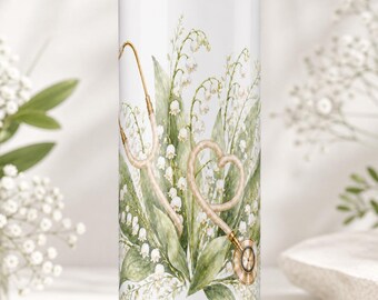 Mai Geburt Blume Stethoskop Tumbler Wrap PNG, Maiglöckchen Krankenschwester Sublimation, 20 Unze Skinny Tumble Design, Krankenschwester Geschenk