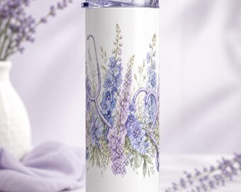 Juli Geburtsblume Stethoskop Tumbler Wrap PNG, Rittersporn Krankenschwester Sublimation, 20 Unze Skinny Tumbler Design, Krankenschwester Geburtstagsgeschenk
