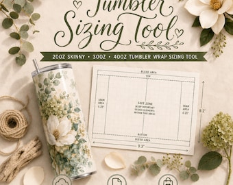Tumbler Wrap Sizing Tool | 20 Unzen Skinny 30 Unzen 40 Unzen Sublimationsvorlage PNG | Safe Zone Bleed Guide für Tumbler Wraps