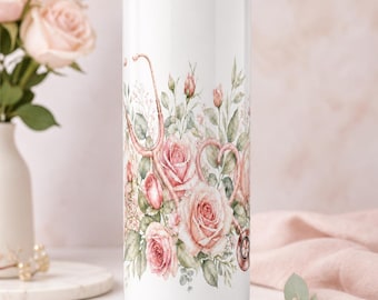 Juni Geburtsblume Stethoskop Tumbler Wrap PNG, Rose Krankenschwester Sublimation, 20 Unze Skinny Tumbler Design, Krankenschwester Geburtstagsgeschenk