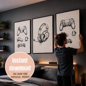 Gamer Teen Boy Wall Art | Set of 3 Gaming Room Decor Poster | Digital Download