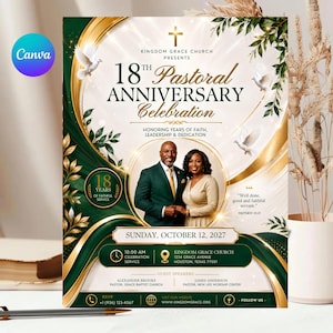 Pastoral Anniversary Flyer Template , Pastor Appreciation Flyer, Church Anniversary Invitation, Church Event Program Editable,