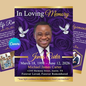Funeral Program Printable In Loving Memory Of Obituary Printable Funeral Program Template Memorial Booklet Obituary Funeral Template Red