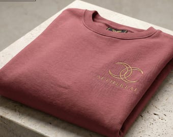 Ätherisches Essential Sweatshirt, Minimalistischer Halbmond Logo Pullover, Architektonische Streetwear, Ruhiger Luxus Loungewear, Geschenk im NYC Stil für Sie
