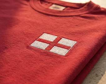 England Flag Embroidered Comfort Colors Shirt, Soccer Fan T Shirt, Minimalist Match Day Tee, National Colors Gift