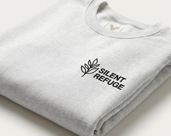 Silent Refuge Besticktes Top, Minimalistischer Botanischer Hoodie, Quiet Luxury NYC Streetwear, Mental Hygiene Pullover, Premium Fleece, Boxy Fit