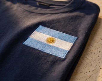 Argentina Flag Embroidered Comfort Colors Shirt, Soccer Fan T Shirt, Minimalist Match Day Tee, National Colors Gift