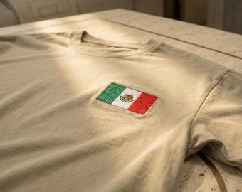 Mexico Flag Embroidered Comfort Colors Shirt, Soccer Fan T Shirt, Minimalist Match Day Tee, National Colors Gift