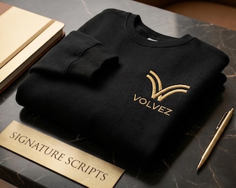 Volvez Heritage, gesticktes Logo, minimalistischer Pullover, Stiller Luxus, NYC Streetwear, schweres Fleece, Premium Rundhalsausschnitt, 100 Baumwollgesicht