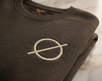 Architectural Symbol Embroidered Sweatshirt, Quiet Luxury Crewneck, Minimalist Pullover, Abstract Emblem Gift, Neutral Apparel