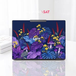 Lenovo Yoga Pro  Laptop Skin Purple Vibrant Botanical Mushroom Forest Vinyl Decal  Personalization Gift For Thinkpad Ideapad Legion Slim