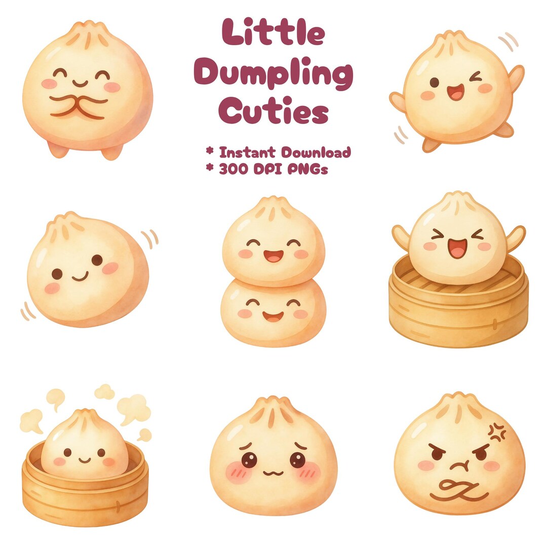 Watercolor Dumpling Stickers | Kawaii PNG Clipart (instant Download) - Etsy