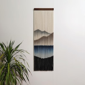 Vertical Handwoven Mountain Landscape Tapestry, Minimalist Fiber Art Wall Hanging