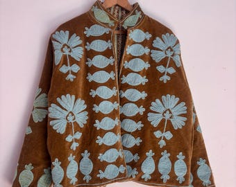 Pomegranate Bloom Traditional Outerwear • Indian Handmade Unique Statement Suzani Jacket Velvet