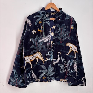 Exotic Jungle Kingdom Motif Expertly Crafted Plush Velvet Easy Fit Long Sleeve Jacket
