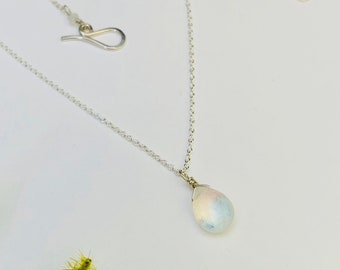 Rainbow Moonstone and Sterling Silver Tear Drop Necklace /  adjustable 17”-18” / ready to ship / free shipping