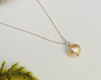 Freshwater Pearl and Sterling Silver Tear Drop Necklace /  adjustable 17”-18” / ready to ship