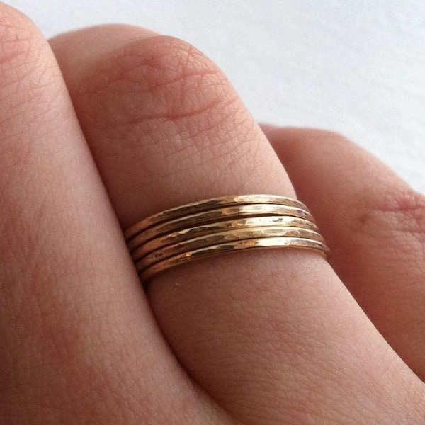 Set of 5 [14k Gold Fill] Stacking Rings - Smooth, Hammered, or Rope Textured - mix and match Free Shipping
