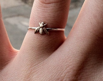 Tiny Little Bumblebee Ring /// Brass on .925 Sterling Silver /// custom made to order