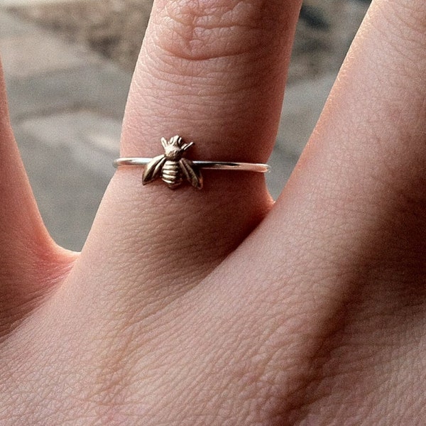 Tiny Little Bumblebee Ring /// Brass on .925 Sterling Silver /// custom made to order