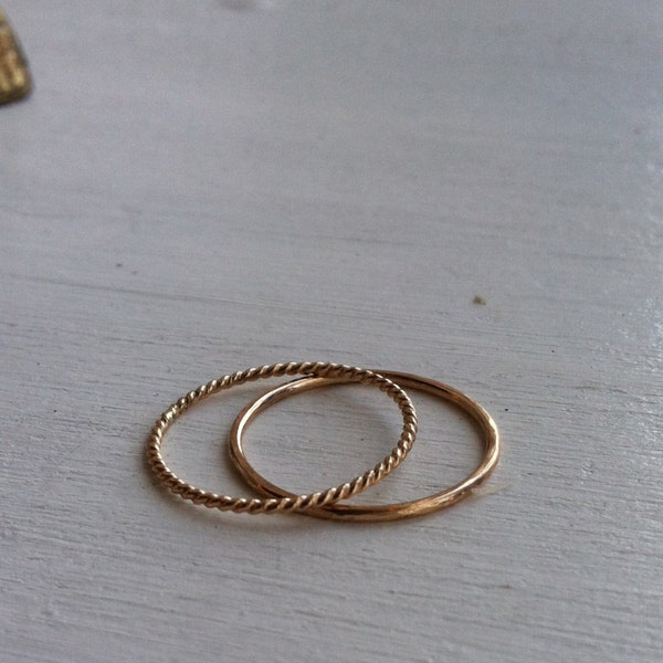 Set of 2 // Contrasting [14k Yellow Gold Fill] Stacking Rings // 18 gauge [1mm] or 16 gauge [1.3mm] thick