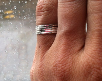 Set of 5 Tiny Sterling Silver Stacking Rings - Smooth, Hammered, or Rope Textured - mix & match