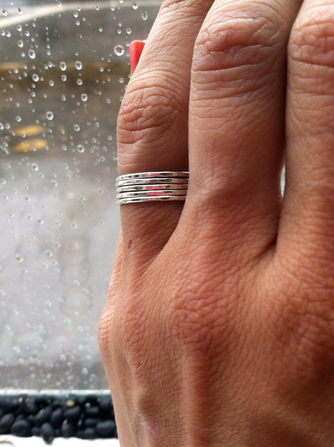 Set of 5 Tiny Sterling Silver Stacking Rings - Smooth, Hammered, or R…