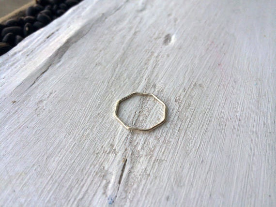 Octagon Thin Hammered Sterling Silver Stacking Ring - custom made to …