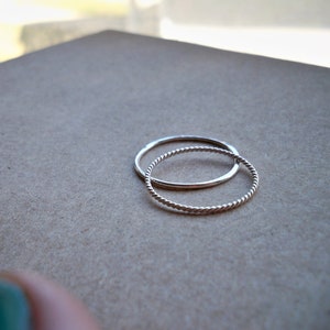 Set of 2 Contrasting .925 Sterling Silver Stacking Rings // 18g(1MM) OR 16g(1.3MM) // custom made to order