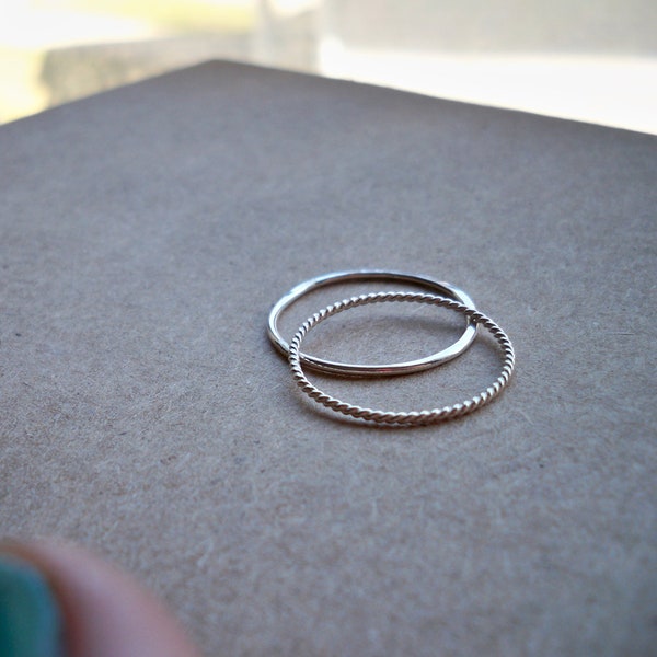 Set of 2 Contrasting .925 Sterling Silver Stacking Rings // 18g(1MM) OR 16g(1.3MM) // custom made to order